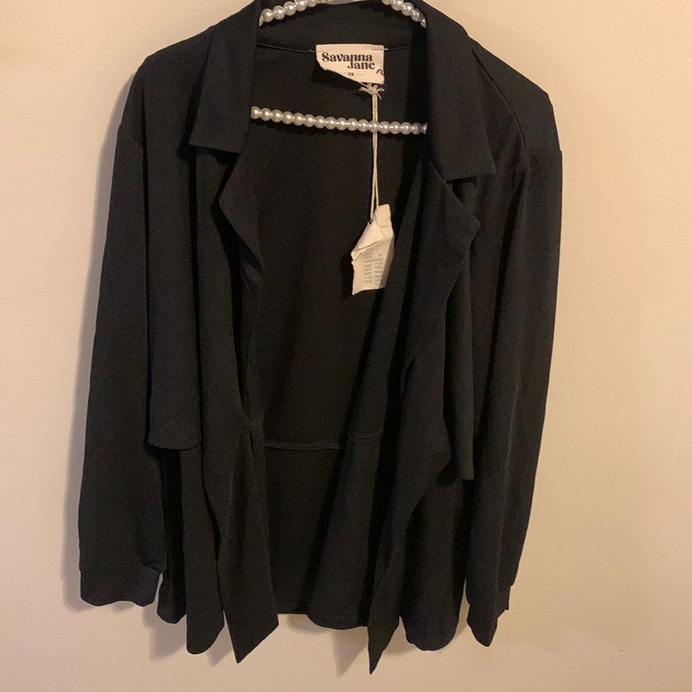 NEW Savanna Jane Jacket 2X Plus Size Black Open Front Draped Blazer Poly Stretch